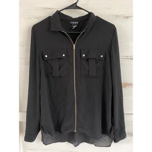 Black Zip-Up Long-Sleeved Blouse, Size M